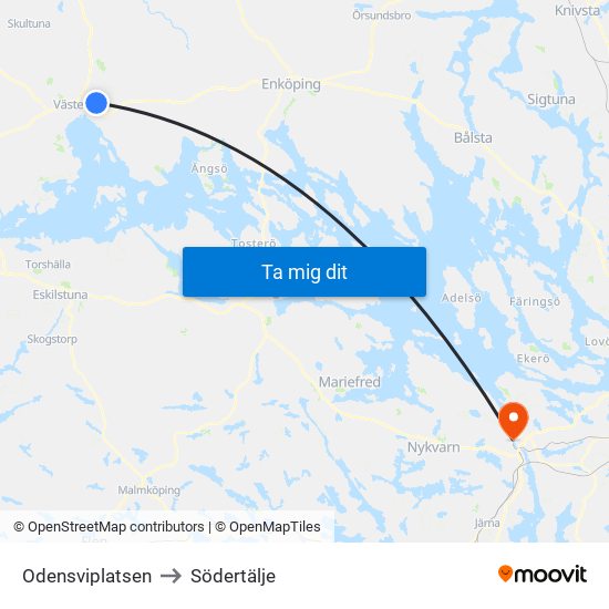 Odensviplatsen to Södertälje map