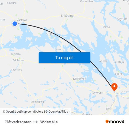 Plåtverksgatan to Södertälje map