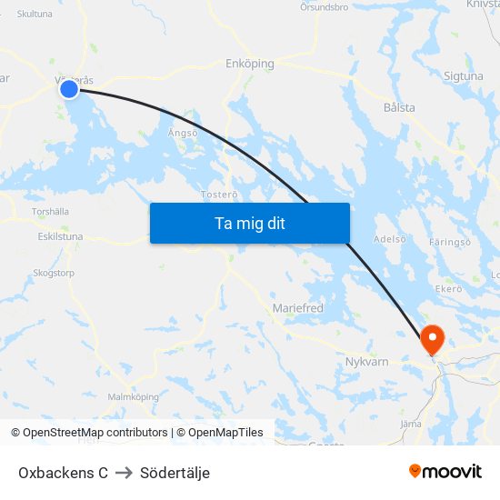 Oxbackens C to Södertälje map