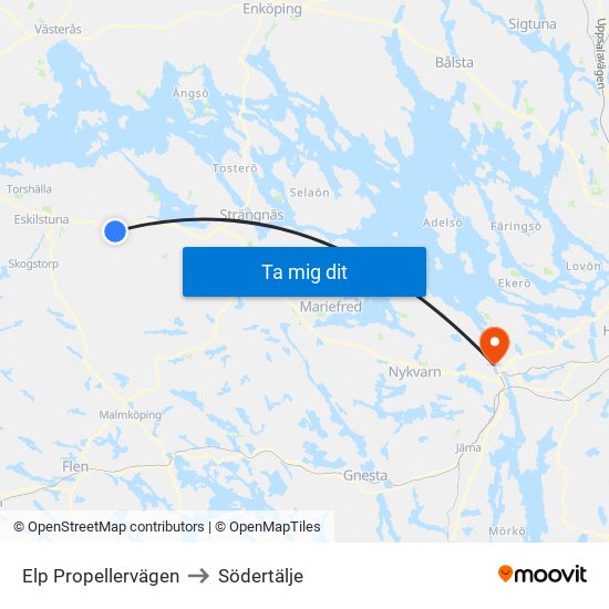 Elp Propellervägen to Södertälje map