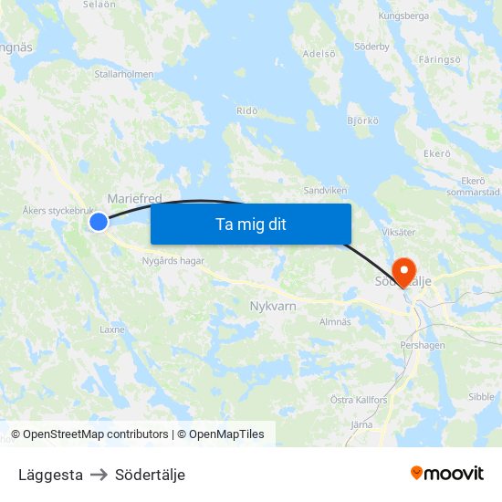 Läggesta to Södertälje map