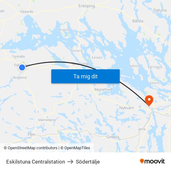 Eskilstuna Centralstation to Södertälje map