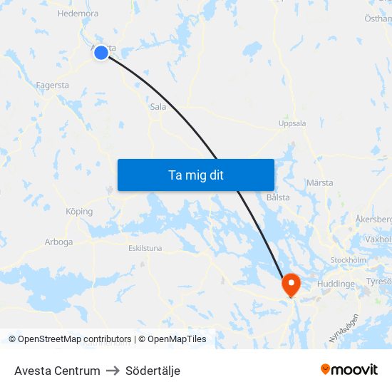 Avesta Centrum to Södertälje map