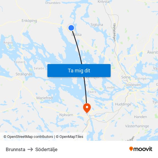 Brunnsta to Södertälje map