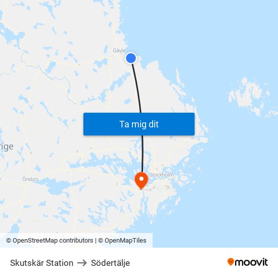 Skutskär Station to Södertälje map