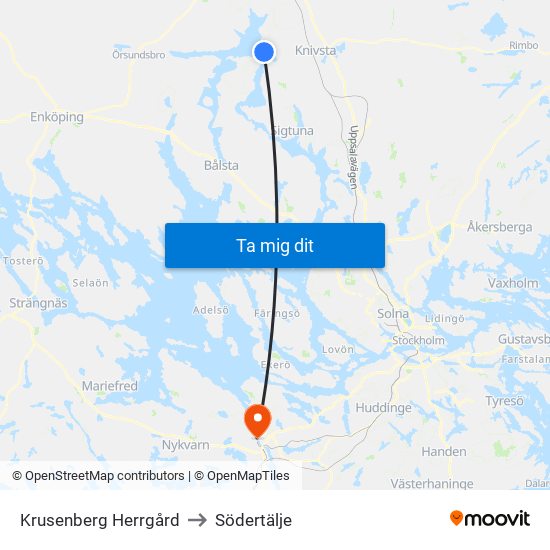 Krusenberg Herrgård to Södertälje map