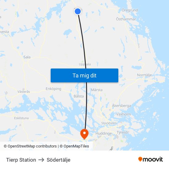 Tierp Station to Södertälje map