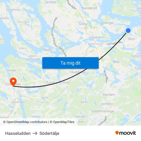 Hasseludden to Södertälje map
