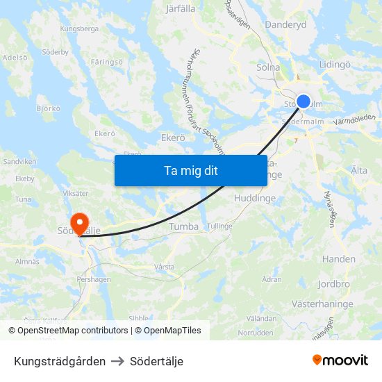 Kungsträdgården to Södertälje map