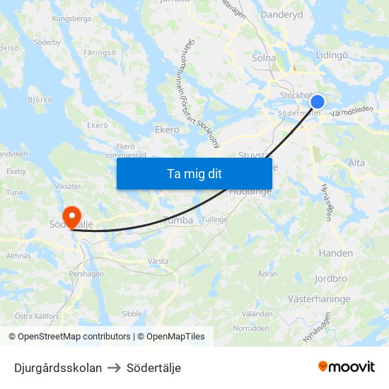 Djurgårdsskolan to Södertälje map