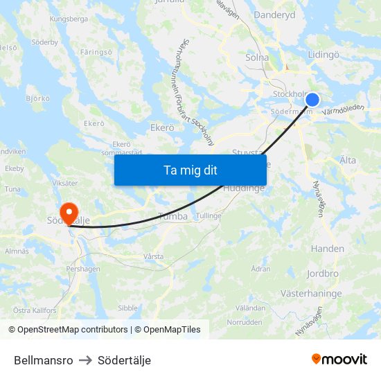 Bellmansro to Södertälje map