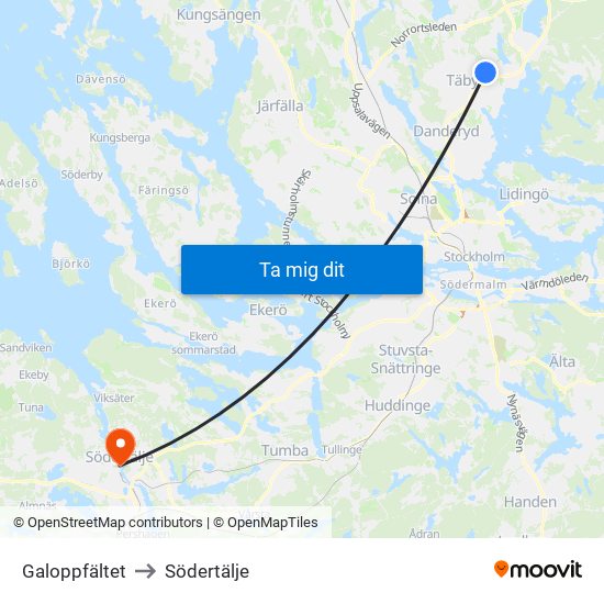 Galoppfältet to Södertälje map