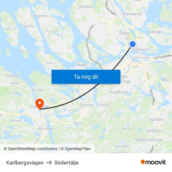 Karlbergsvägen to Södertälje map