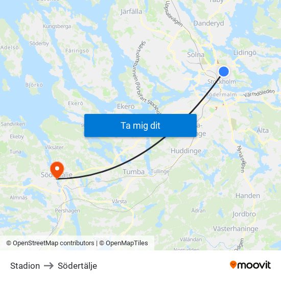 Stadion to Södertälje map