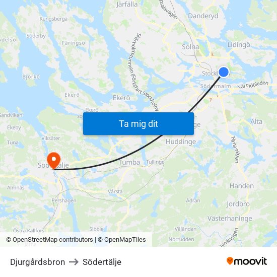 Djurgårdsbron to Södertälje map