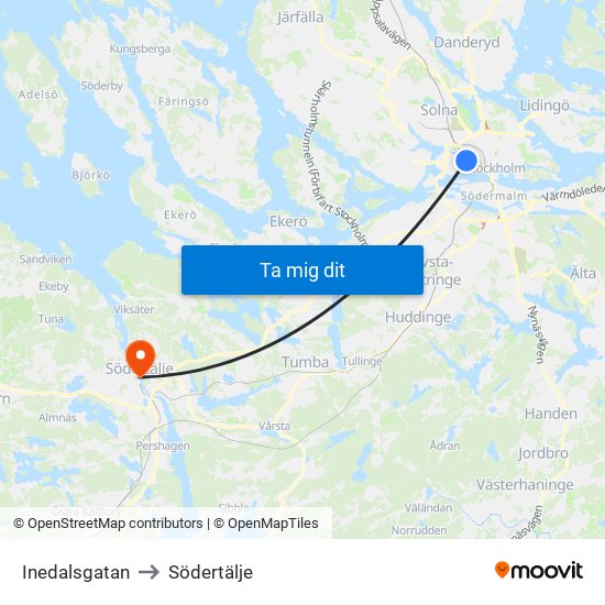 Inedalsgatan to Södertälje map