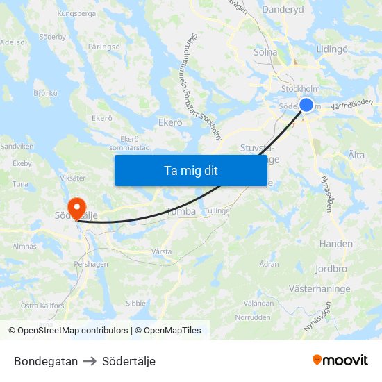 Bondegatan to Södertälje map