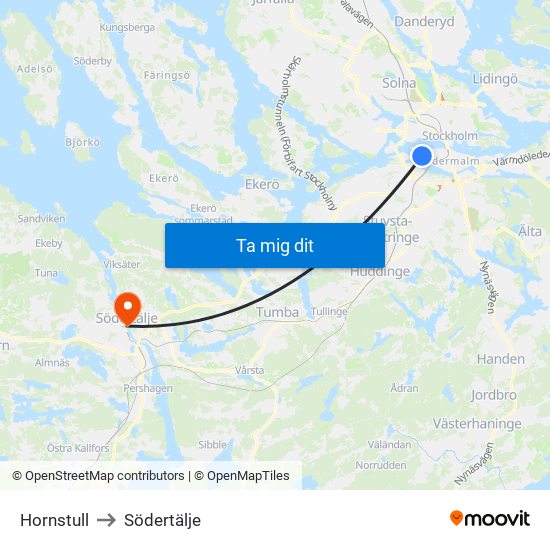 Hornstull to Södertälje map