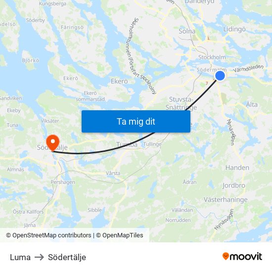 Luma to Södertälje map