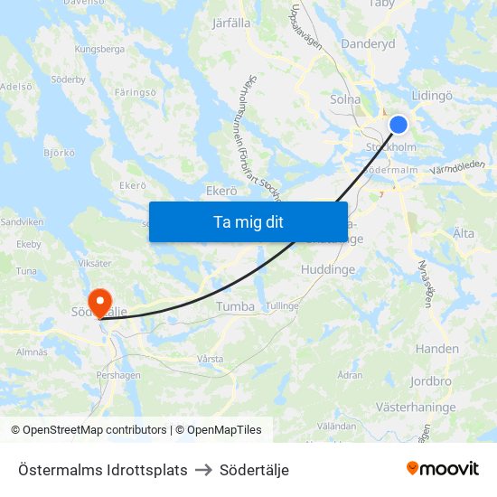 Östermalms Idrottsplats to Södertälje map