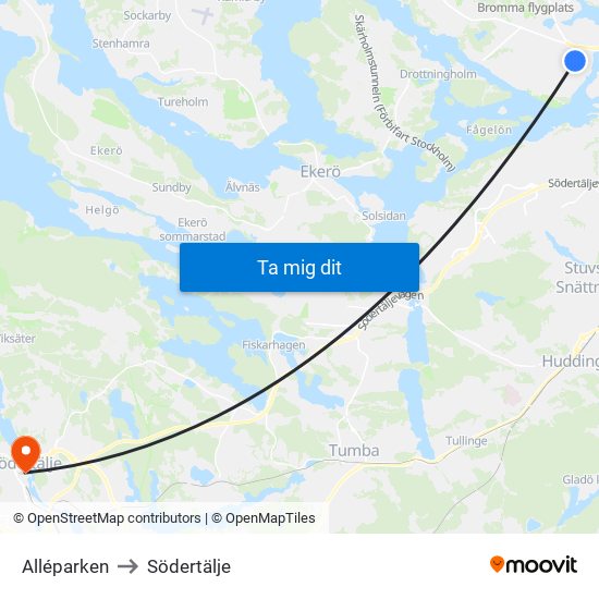 Alléparken to Södertälje map
