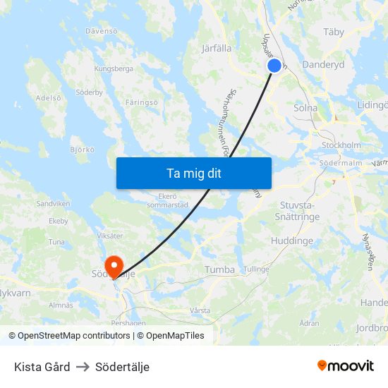 Kista Gård to Södertälje map