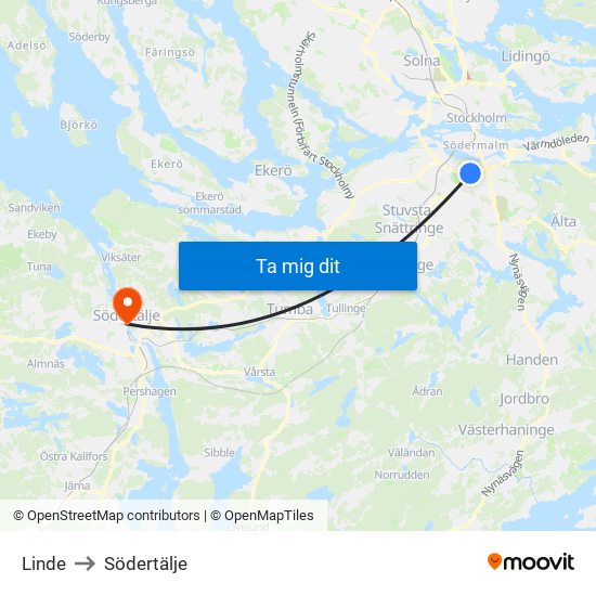 Linde to Södertälje map