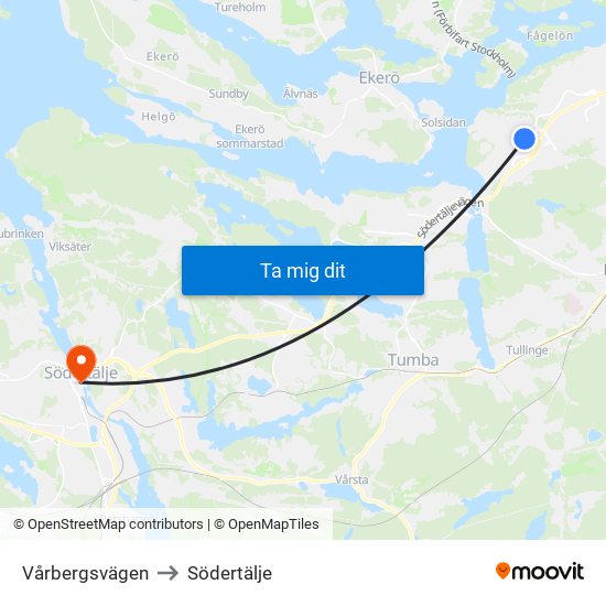 Vårbergsvägen to Södertälje map