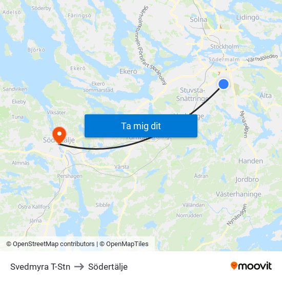 Svedmyra T-Stn to Södertälje map