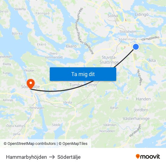 Hammarbyhöjden to Södertälje map