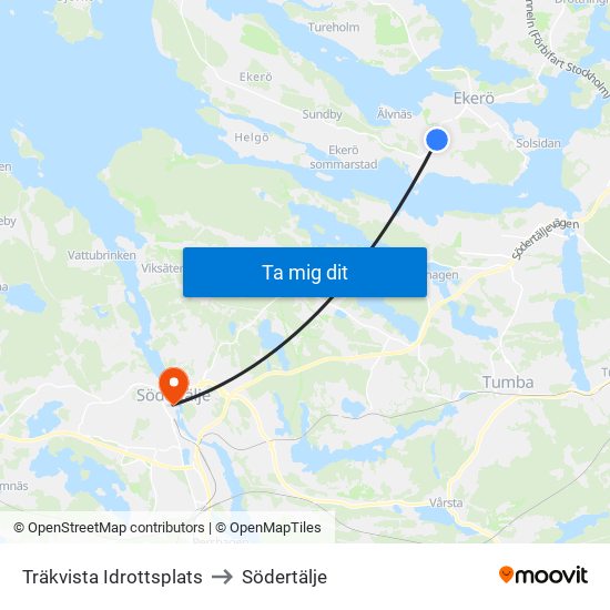 Träkvista Idrottsplats to Södertälje map