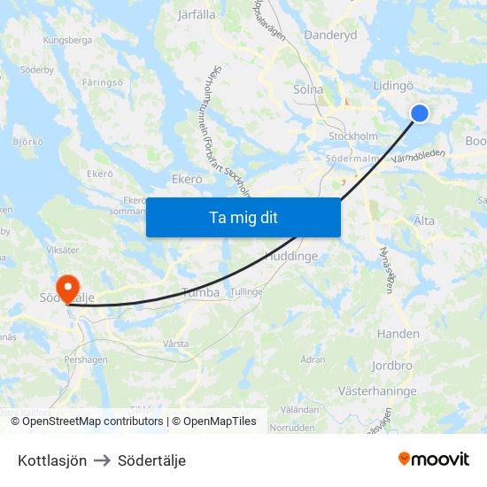 Kottlasjön to Södertälje map
