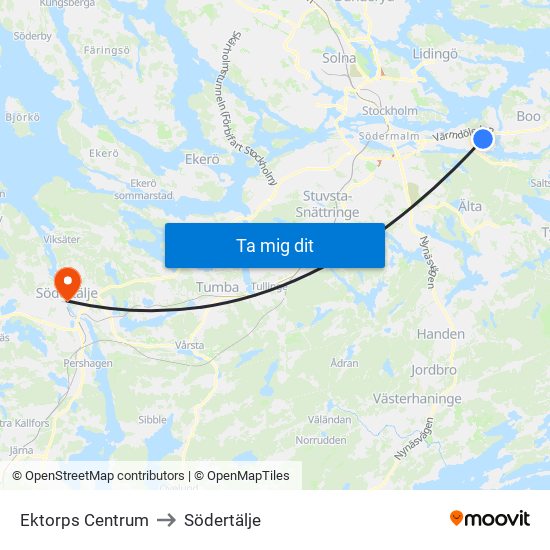 Ektorps Centrum to Södertälje map