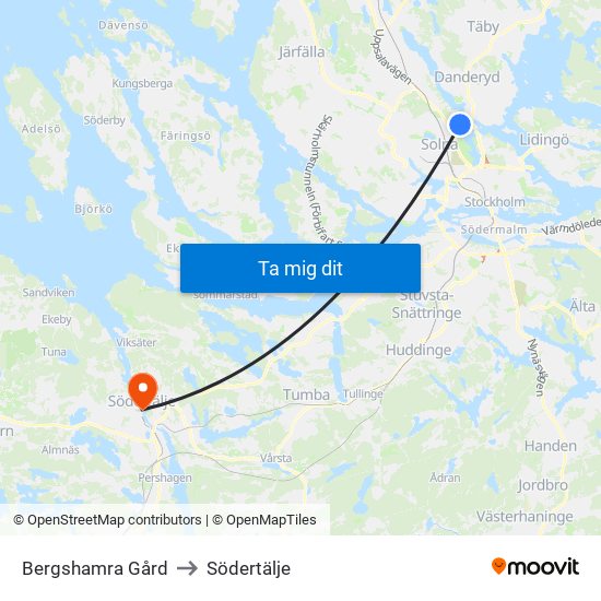 Bergshamra Gård to Södertälje map