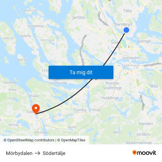 Mörbydalen to Södertälje map