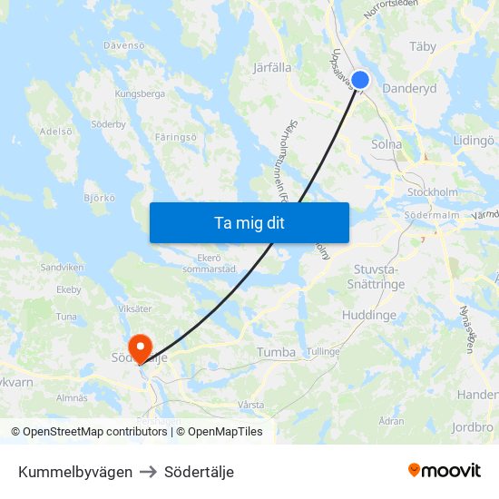 Kummelbyvägen to Södertälje map