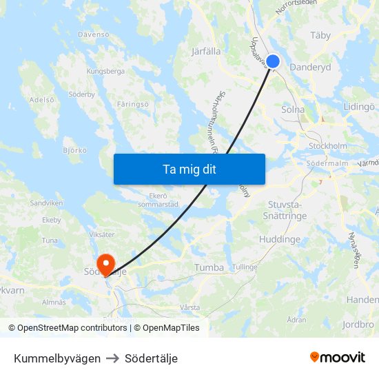 Kummelbyvägen to Södertälje map