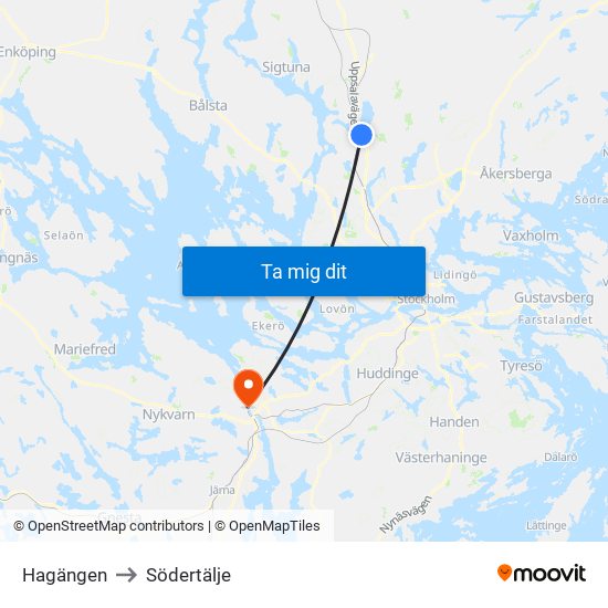 Hagängen to Södertälje map