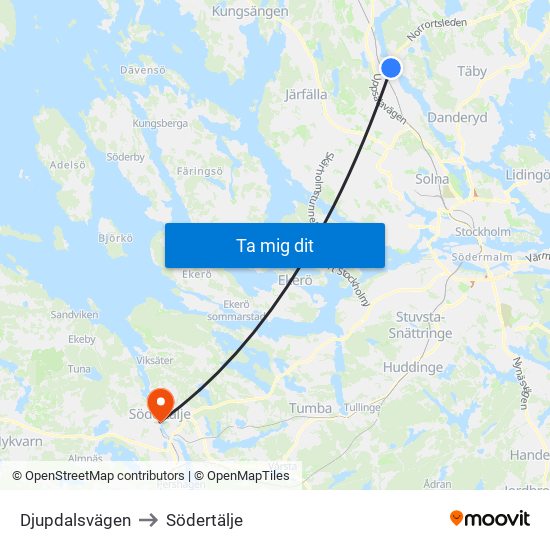 Djupdalsvägen to Södertälje map