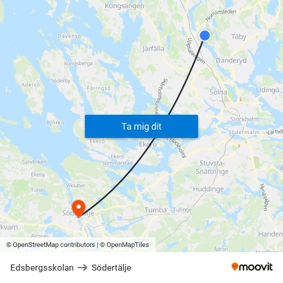 Edsbergsskolan to Södertälje map