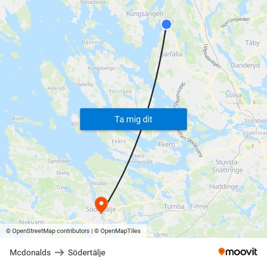 Mcdonalds to Södertälje map