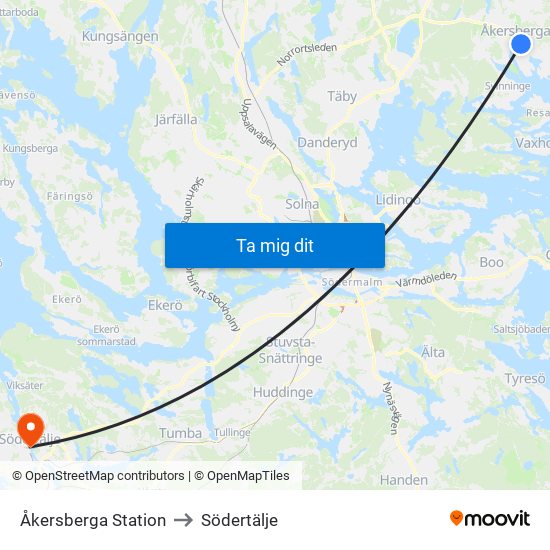 Åkersberga Station to Södertälje map