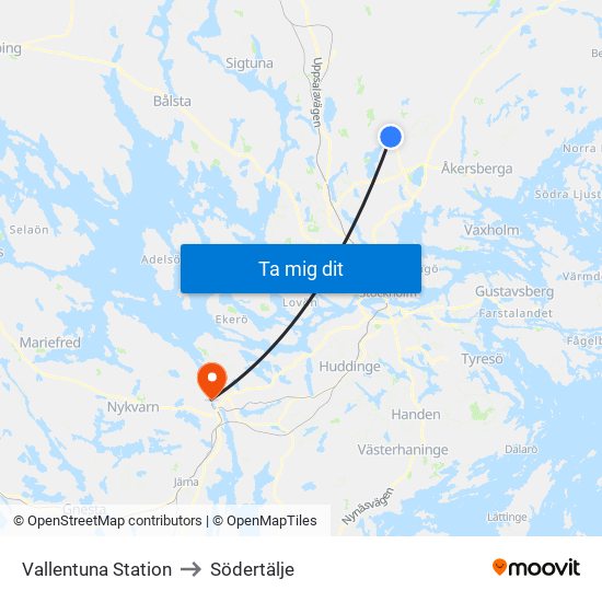 Vallentuna Station to Södertälje map