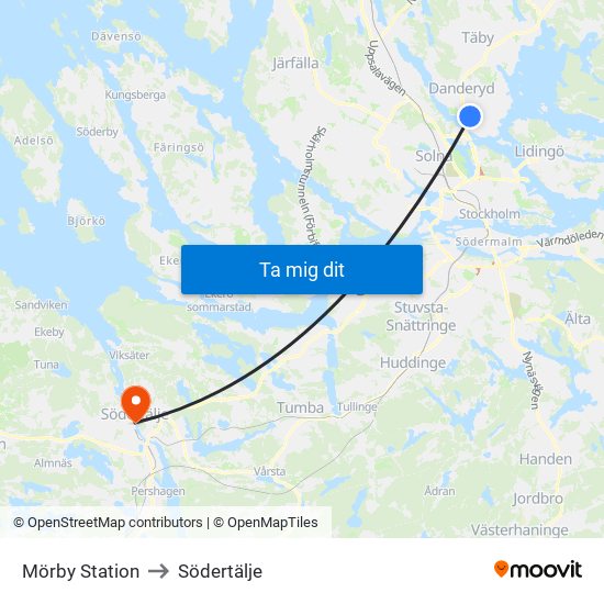 Mörby Station to Södertälje map