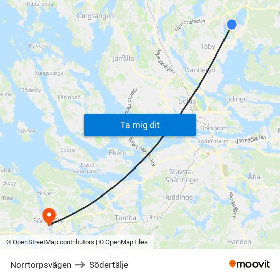 Norrtorpsvägen to Södertälje map