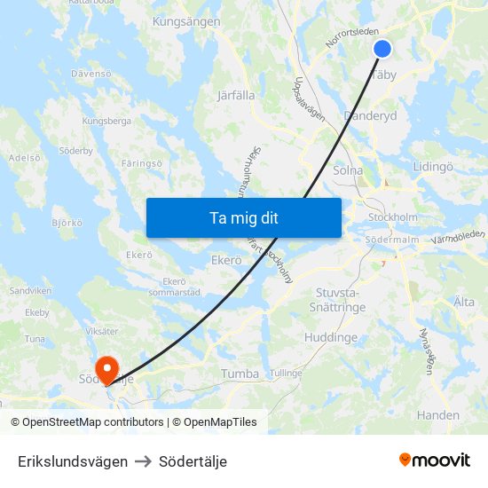 Erikslundsvägen to Södertälje map