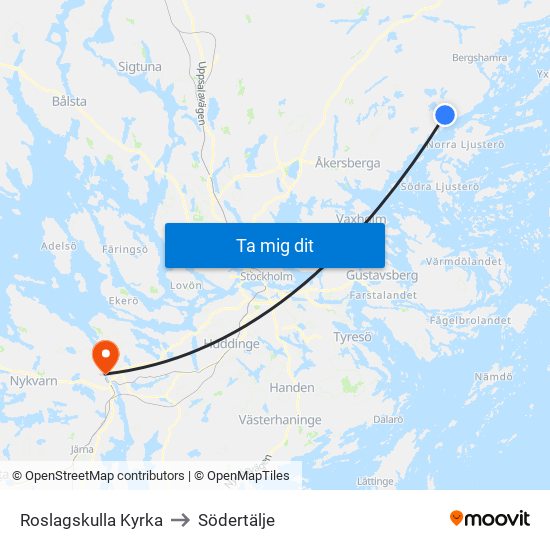 Roslagskulla Kyrka to Södertälje map