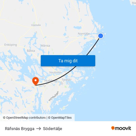 Räfsnäs Brygga to Södertälje map