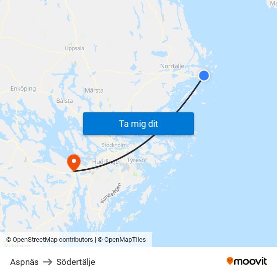 Aspnäs to Södertälje map