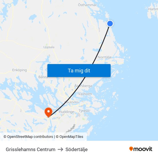 Grisslehamns Centrum to Södertälje map